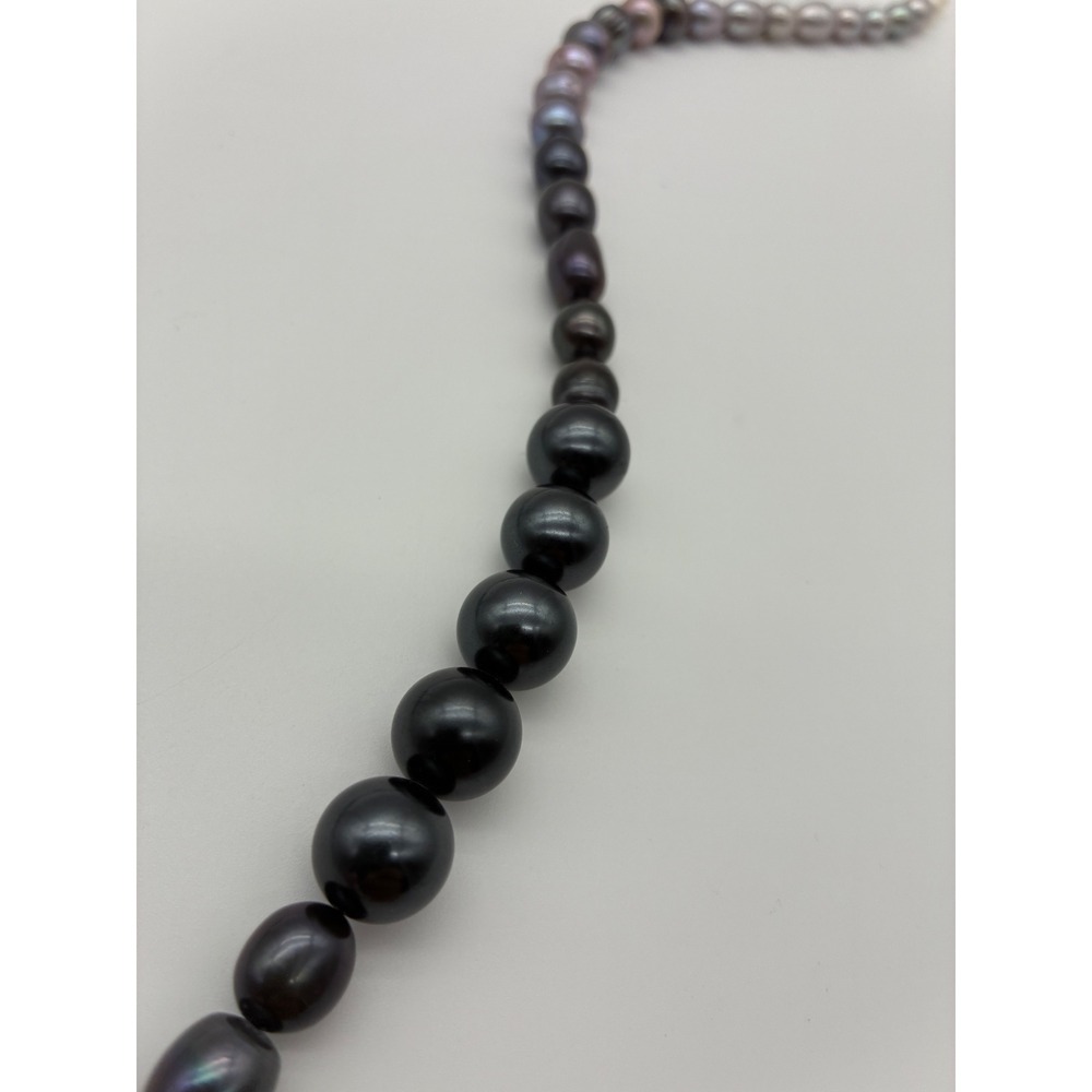 Ombre Freshwater Pearl Necklace Iridescent Black Purple Grey Cream 21 Inch - Picture 4 of 6